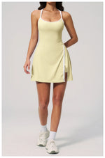 Naked Women's Tennis Dresses for Women Breathable Back Hollowed Out Sleeveless Mini Dress Built in Shorts Tight Sports Skirt