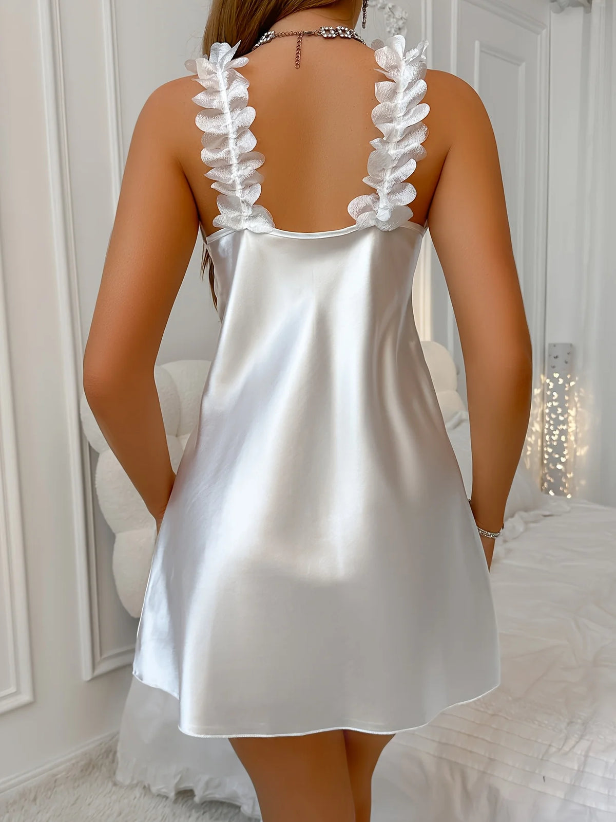 Summer Contrast Sensual Ice Silk Satin Nightdress for Women Deep V Backless Split Slip Nightgown Sleep Dress Pajamas