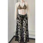 Sexy Black Lace Long Pants 3 Piece Bikini Set Women Push Up Bra Bandage Triangle Swimsuit Beach Bathing Suit Holiday Swimwear