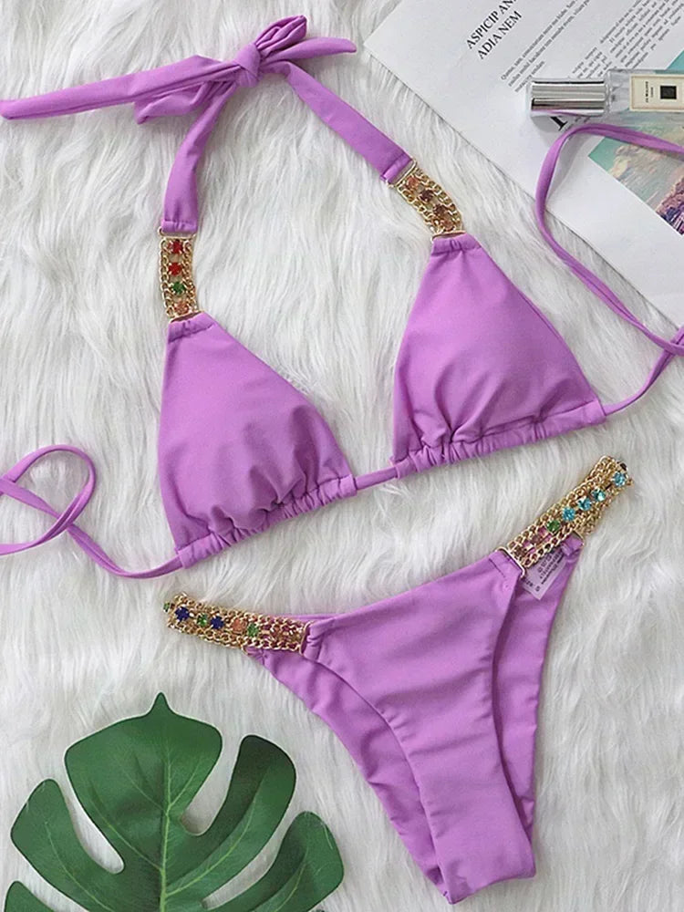 Halter Crystal Rhinestone Diamond Bikini 2026 Female Swimsuit Women Swimwear Two Pieces Bikini set Brazilian Bathing Suit Swim