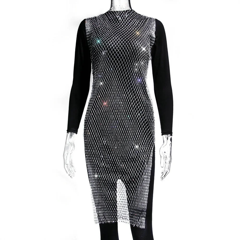 New Sexy Swimsuit Bikini Cover Up Beach Dress Women Mesh Slit Sparkling Crystal Diamond Cover Ups for Swimwear Women Pareo Plage