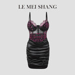 Hot Girls Slim Spaghetti Strap Mini Dresses Women Sexy See Through Flower Lace Fold Package Hip Bodycon Short Dress Club Vestido