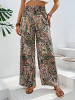Women's 2026 Summer Versatile Printed Elastic Waist Wide Leg Pants