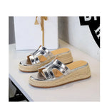 Spring 2025 Women's Slippers Hollow Out Strap Waterproof Thick Heel Woven Rope Country Style Slip-On Shoes Polyurethane Material