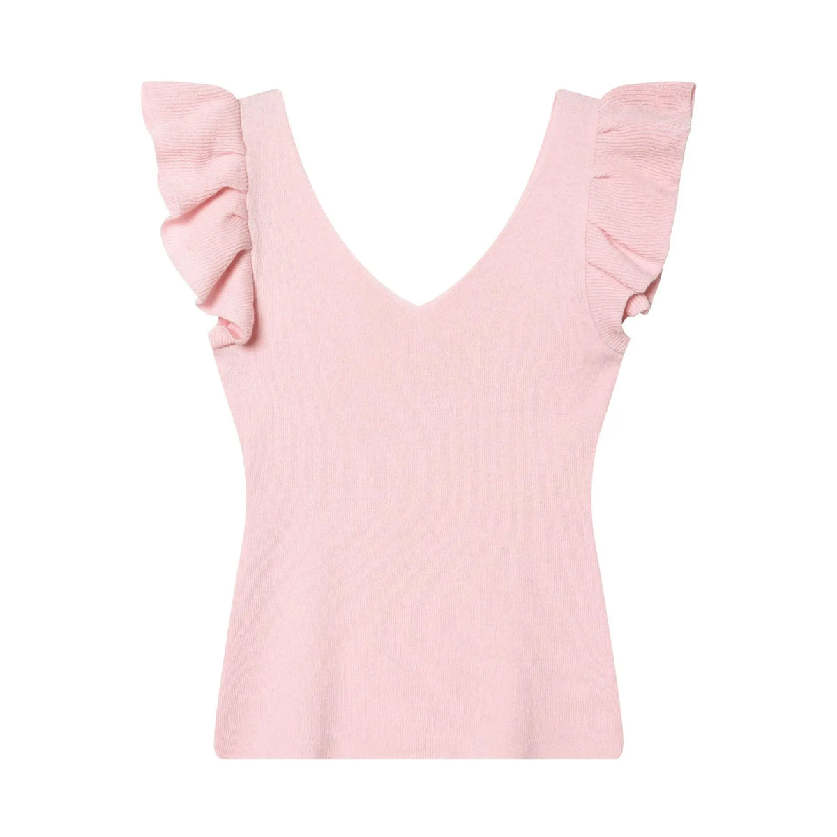 Fashionable Casual V-neck Flutter Sleeve Knit Top Women Ruffle Sleeve V Neck Knit Tank Top Sleeveless Slim Fit Casual Style C66D