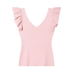 Fashionable Casual V-neck Flutter Sleeve Knit Top Women Ruffle Sleeve V Neck Knit Tank Top Sleeveless Slim Fit Casual Style C66D