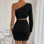 Fashion Sexy Dress Slanted Collar Single Shoulder Sleeves Hollow Slim Fit Sexy Dresses Skinny Slim Elegant Party Mini Dresses