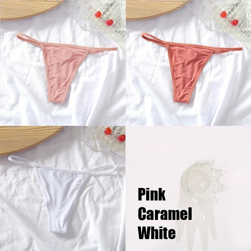 New 3PCS/Set Cotton Bikini Panties Women Sexy Solid Color Low Waist Thongs Female Breathable G-String Underwear Comfort Lingerie