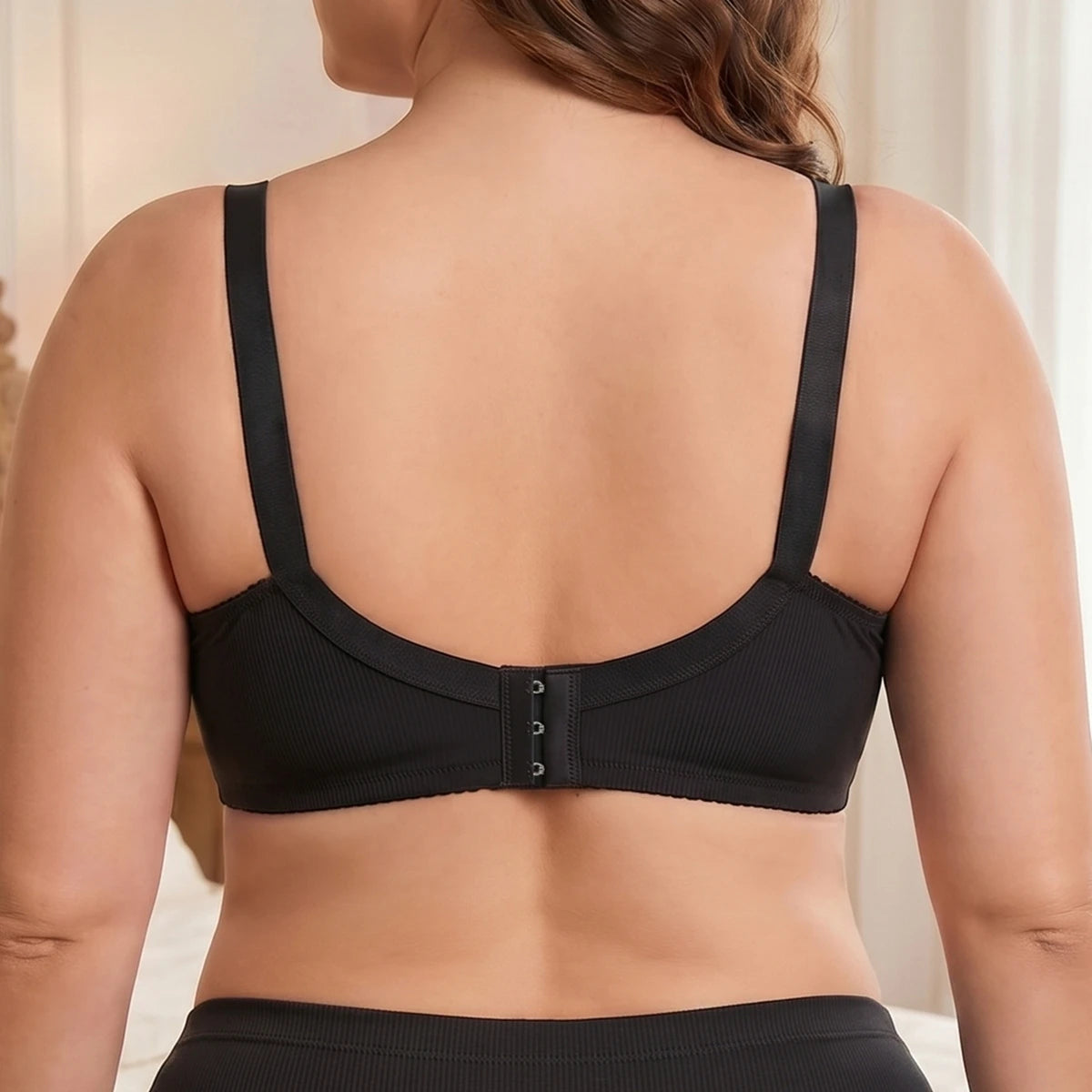 Plus Size Mesh Striped Underwire Bra Adjustable Shoulder Strap 3 Hooks Back Closure Full Coverage Support Bra