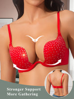Invisible Backless Lingerie, Sexy Thin Top-Thick Bottom Padded U-Shaped Bra, Anti-Sagging, Beautiful Back, Deep V, Sexy Rhinestone Bra