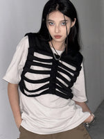 Women Gothic Vest Coat Hollowed Skeletal Gilet Hoodie Sleeveless Hooded Waistcoat Streetwear for Party