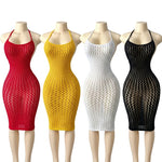 Fishnet Women Sexy Beach Cover Up Dress Women Stretch See Through Sleeveless without Bikini Swimsuit Coverup Mini Beachwea