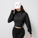 Women Cropped Zip Up Hoodie Loose Long Sleeve Drawstring Hooded Jacket Casual Yoga Workout Sports Coat