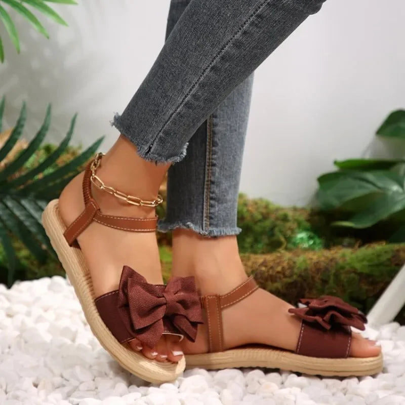 New Summer Flat Sandals Fashion Beach Slippers Outdoor Bow Tie Flat Shoes Home Women Anti-slip Trend Sandals