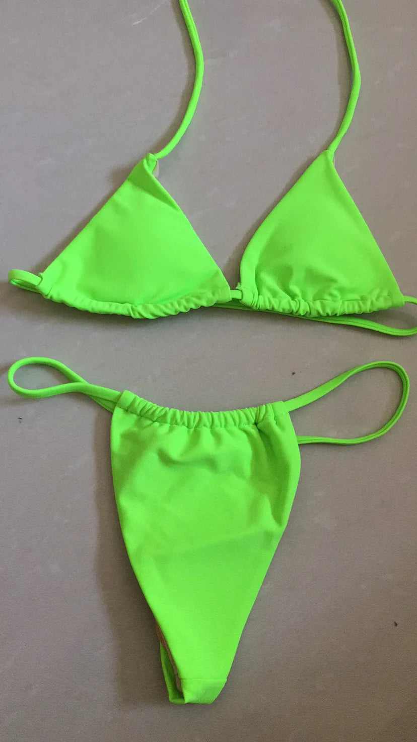 Sexy Thong Bikini 2024 Women Swimsuit Female Swimwear Micro Bikinis Set Brazilian Beach Wear Bathing Suit Biquini Neon Yellow