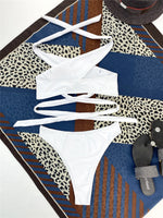 Sexy High Neck Cross Bikini Set 2026 Women Solid White Black Push Up Hollow Out Swimsuit Summer Bathing Suit High Waist Swimwear