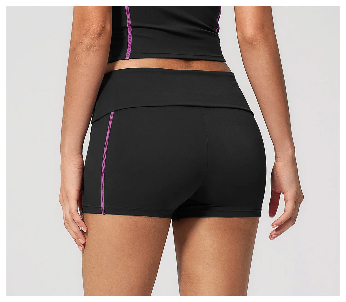 Quick Dry Contrast Color Yoga Shorts 2026 Tights Hip Lifting Workout Fitness Leggings High Waist Folded Running Athletic Shorts