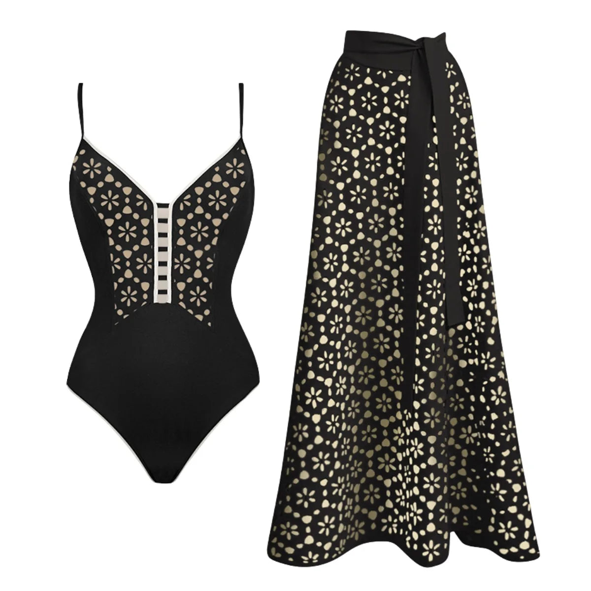 2Pcs Printed Swimsuit Women Sexy Swimwear New Bikini With Long Skirt Female Biquini Push Up Swim Suit Bodysuit Beachwear CoverUp
