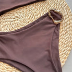 Dark Brown One Shoulder Solid Swimwears Sexy Swimsuit Women One Piece 2026 Hollow Out Monokini Metal Ring Bathing Suit Bodysuit