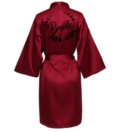 Wedding Party Team Bride Robe With Black Letters Kimono Satin Pajamas Bridesmaid Bathrobe SP021