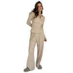 2026 Women's Autumn New V Neck Long Sleeve Pants Pajama Set Ribbed Texture Women's Slim Fit Pajama Loungewear Pyjamas Women