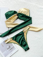 Splicing Strapless Bandeau Bikini Female Swimsuit Women Swimwear Two-pieces Bikini Set Metal Rings Bathing Suit Swim Beach Wear