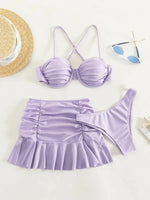 2026 Push Up 3 Pieces Bikini & Beach Slirt Swimsuit Women Strappy Swimwear Female Bathers Bathing Swimming Swim Suit Beachwear