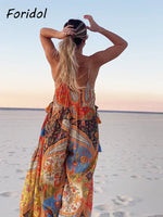 Paisley Print Bohemian Wide Leg Long Pants Jumpsuit Women Summer New Overalls Spaghetti Strap Loose Casual Boho Jumpsuit Tassel