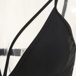 Women's Wire Free V Neck Triangle Bikini Top Black Hollow Out Push Up Bra Sexy Swimsuit Summer Adjustable Straps Bathing Suits