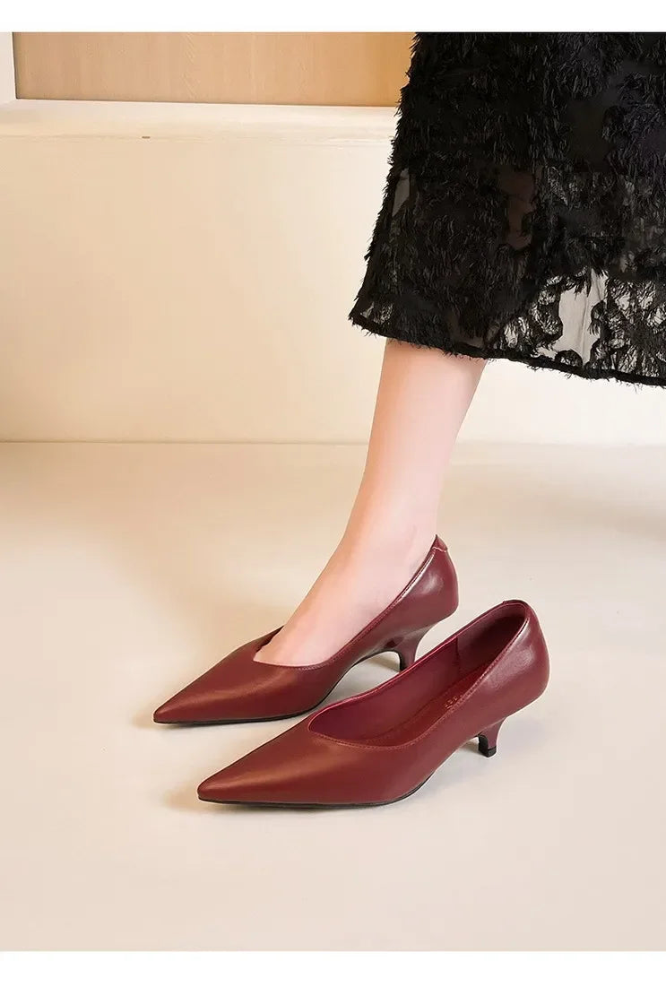 BIGTREE Sexy Classic High Heels Women Pumps Wedding Solid PU 5CM Thin Heels Kitten Heel Office Ladies Slip on Shoes Woman