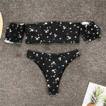 2026 Floral Off Shoulder Bikini Female Swimsuit Women Swimwear Two-Pieces Bikini Set Mid Waist Bather Bathing Suit Swim V1671