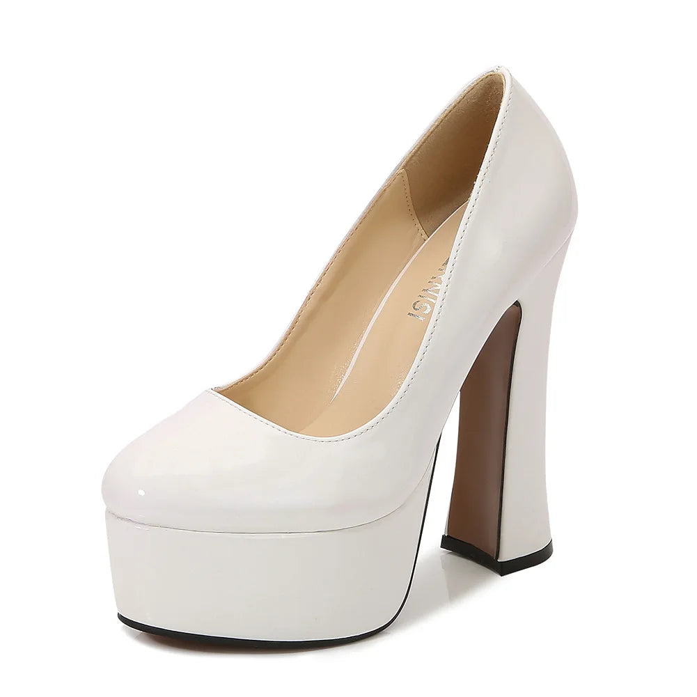 2022 New Model Catwalk Show 14CM High Heels Women's Banquet Party Round Toe Wear Single Shoes Large Size Women's Shoes 35-46