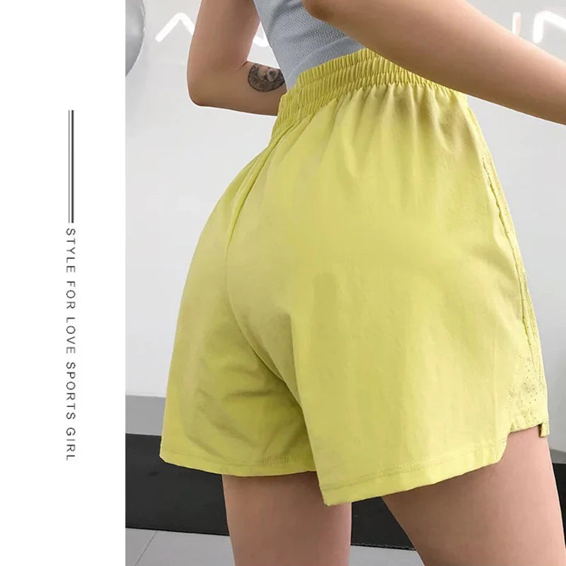 Women's Loose Fitting Anti-Glare Yoga Shorts Two-Piece Set Speed Drying Fitness Pilates Running Training Short