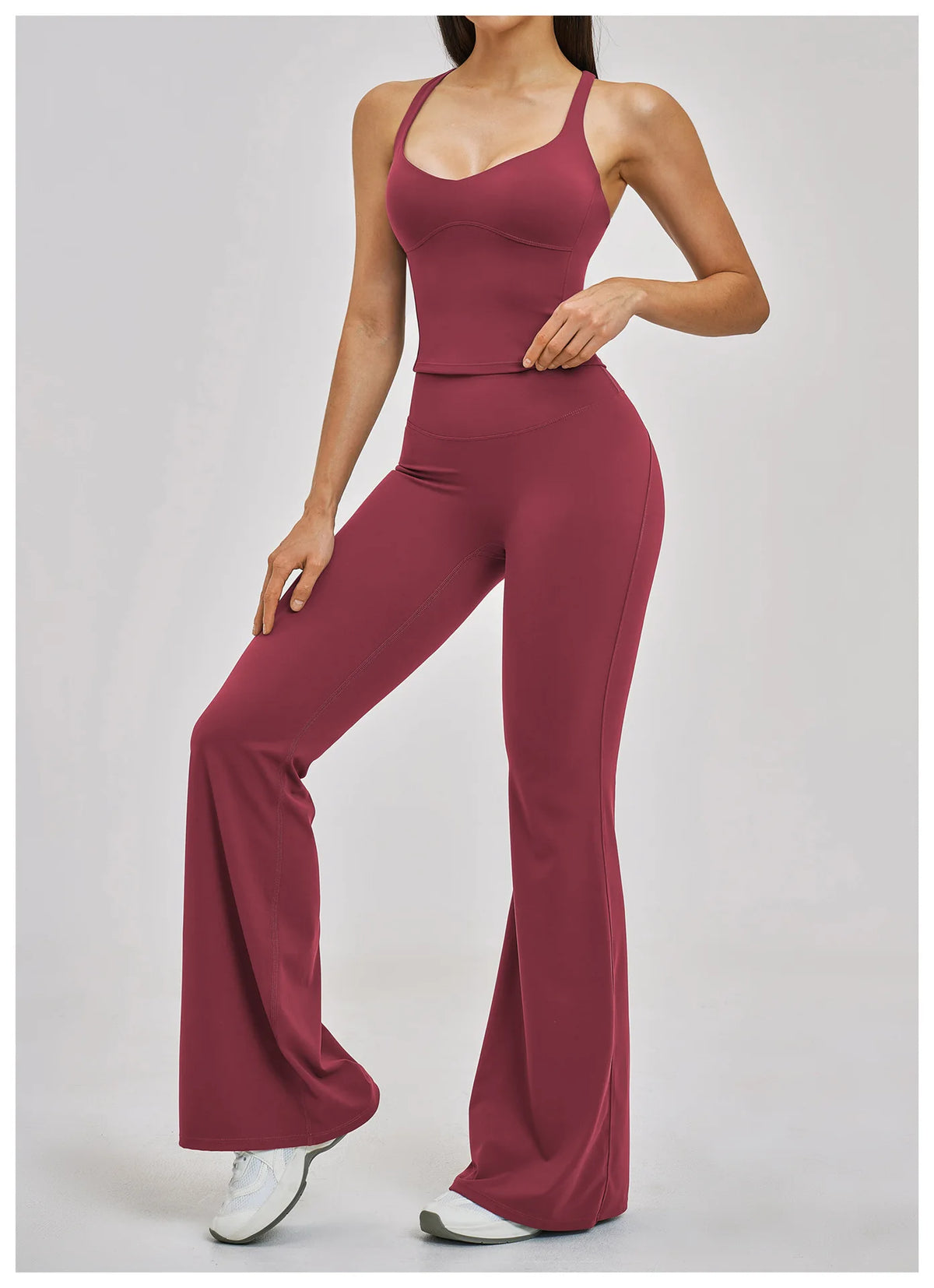Summer Yoga Set Women Back Cross Shock-absorbing Slim Sports Tank Top Exercise Sets Outwear Running Flare Leggings Fitness Suits