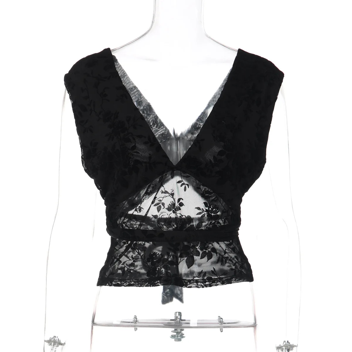 FDYOUI Woman Clothes Elegant Bandage Mesh Corset Tops 2026 Female Halter V-neck Lace-up Tank Top Black T-shirt Y2K Streetwear