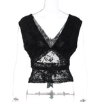 FDYOUI Woman Clothes Elegant Bandage Mesh Corset Tops 2026 Female Halter V-neck Lace-up Tank Top Black T-shirt Y2K Streetwear