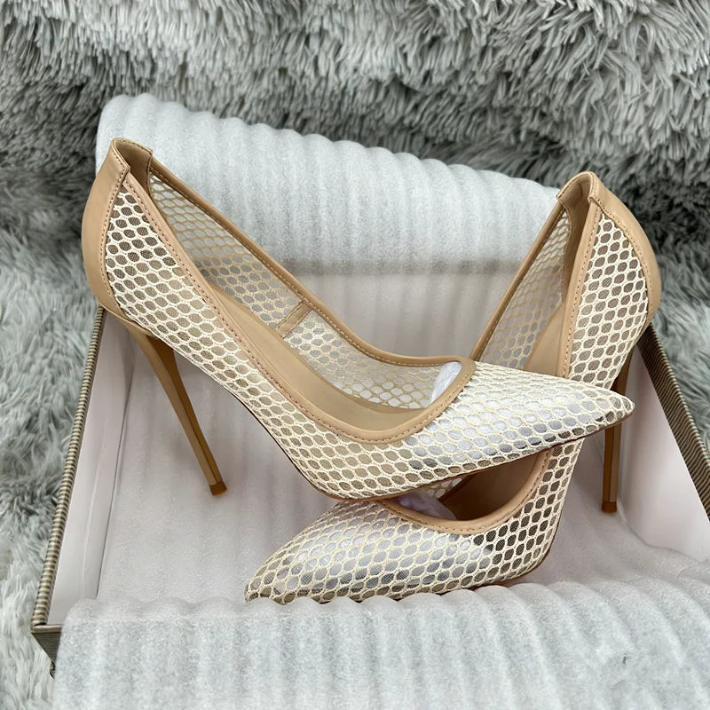 Women's Black Mesh Stiletto PumpsPointed Toe Hollow-Out High Heels, Sexy Sheer Dress Shoes for Party, Club, and Evening Even