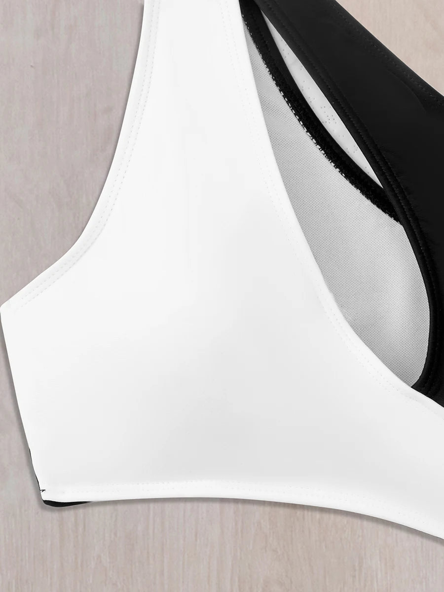 2026 One Shoulder Cut Out Swimsuit One Piece Solid Swimwear Women Bathers Bathing Swimming Swim Suit Female Beach Wear