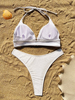 sexy white floral print mesh halter bikini set two pieces push up high waist thong swimsuit bathing suit swimwear biquini bakini
