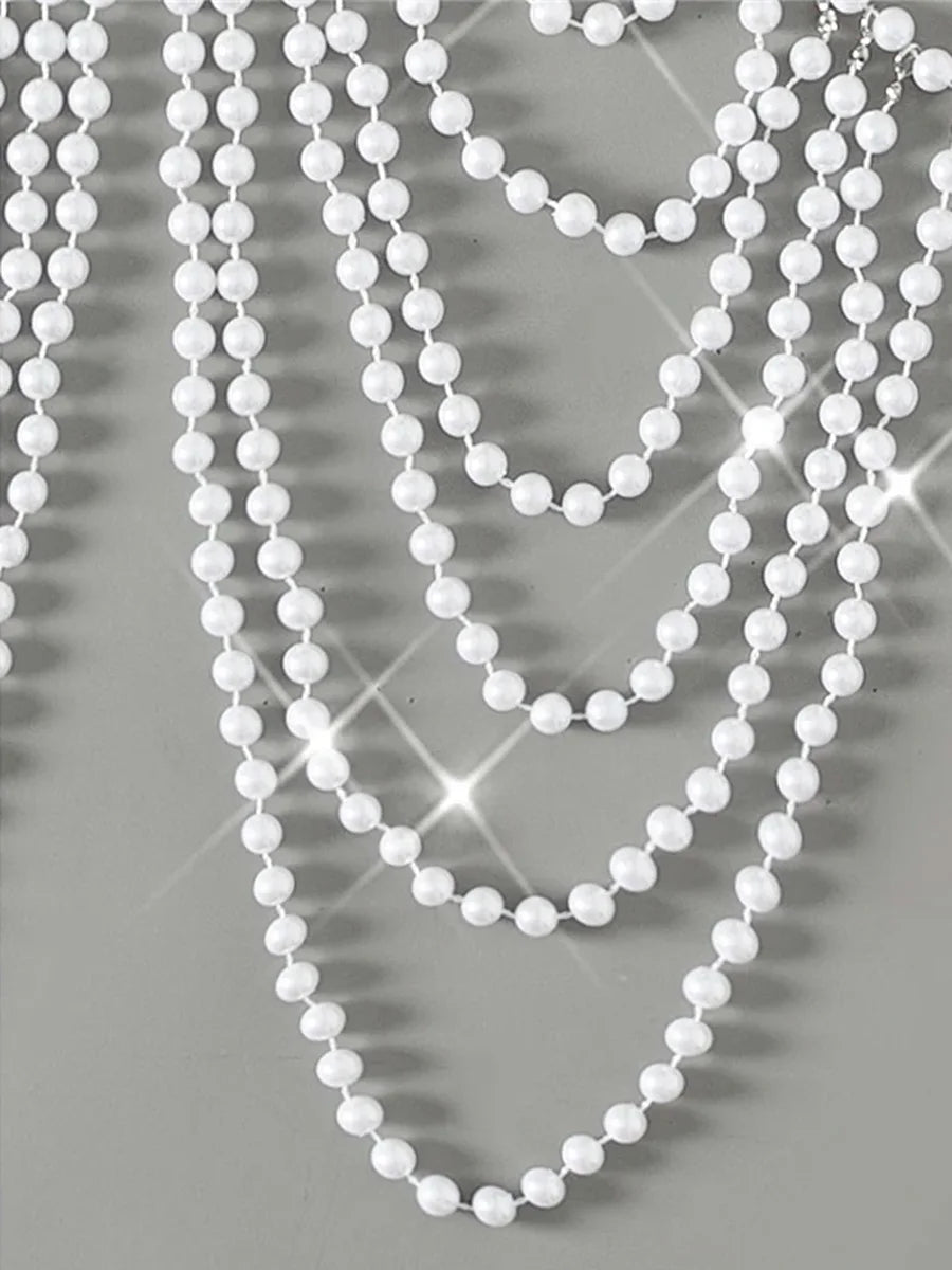 Luxury Pearls Chain Halter Hollow Out See Through Bikini Top Female Swimsuit Women Swimwear Bather Bathing Suit Swim Beach Top