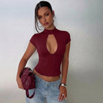 FDYOUI 2026 Summer Hollow Out Backless T-shirts Women's Sexy Short Sleeve Leopard Print Tee Shirt Lady Slim Crop Tops Streetwear