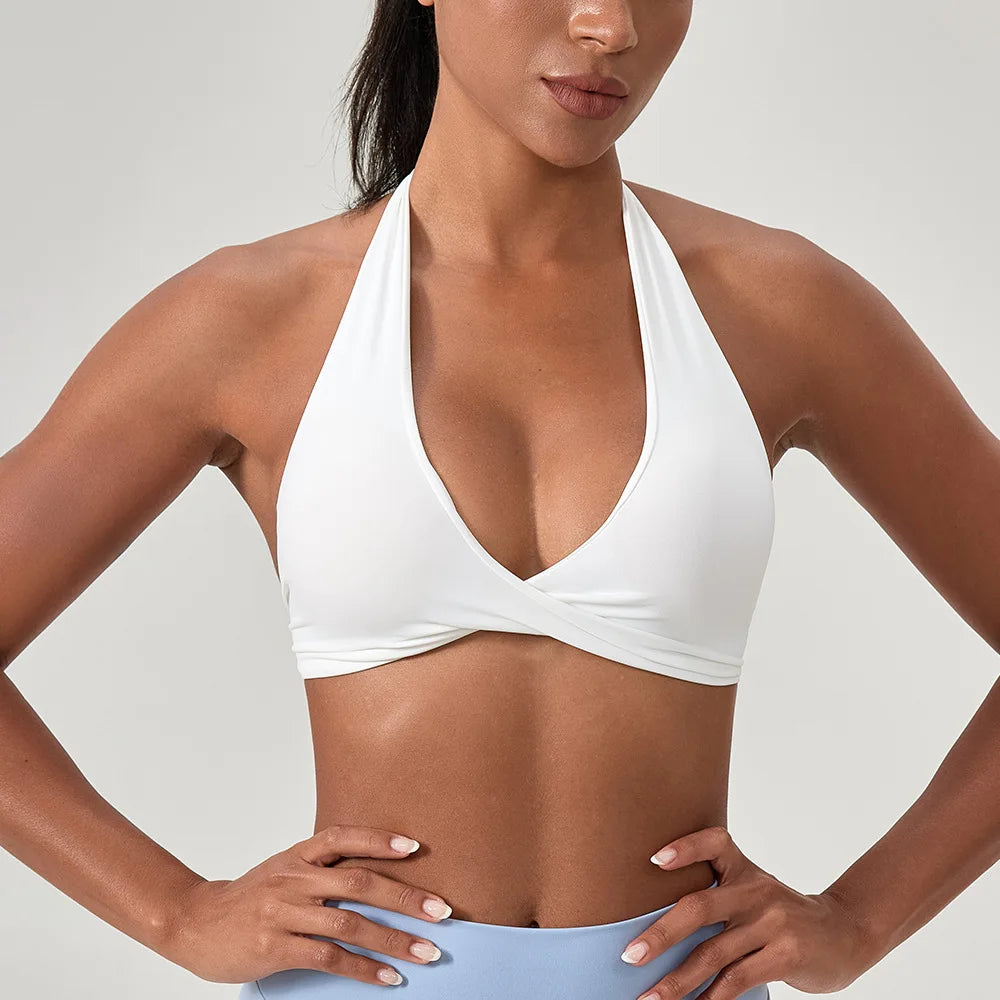 STOUREG Women's High Support Sports Bra Naked Sensation Push Up Backless Removable Pads Yoga Running Gym Tank Top