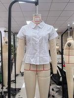 Women's Summer Slim Fit Shirt Solid Color Short Sleeve Lapel Button Down Pleated Tops Streetwear