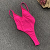 2026 Fluorescent Green One Piece Swimsuit for Women,solid Color,thong Backless Bikini,U-neck Suspender Swimwear,Adjustable Strap
