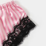 4pcs Women Striped Lingerie Set Lace Trim Robe Camisole Shorts Panties Nightwear Sleepwear Homewear Sexy Pajamas Outfit