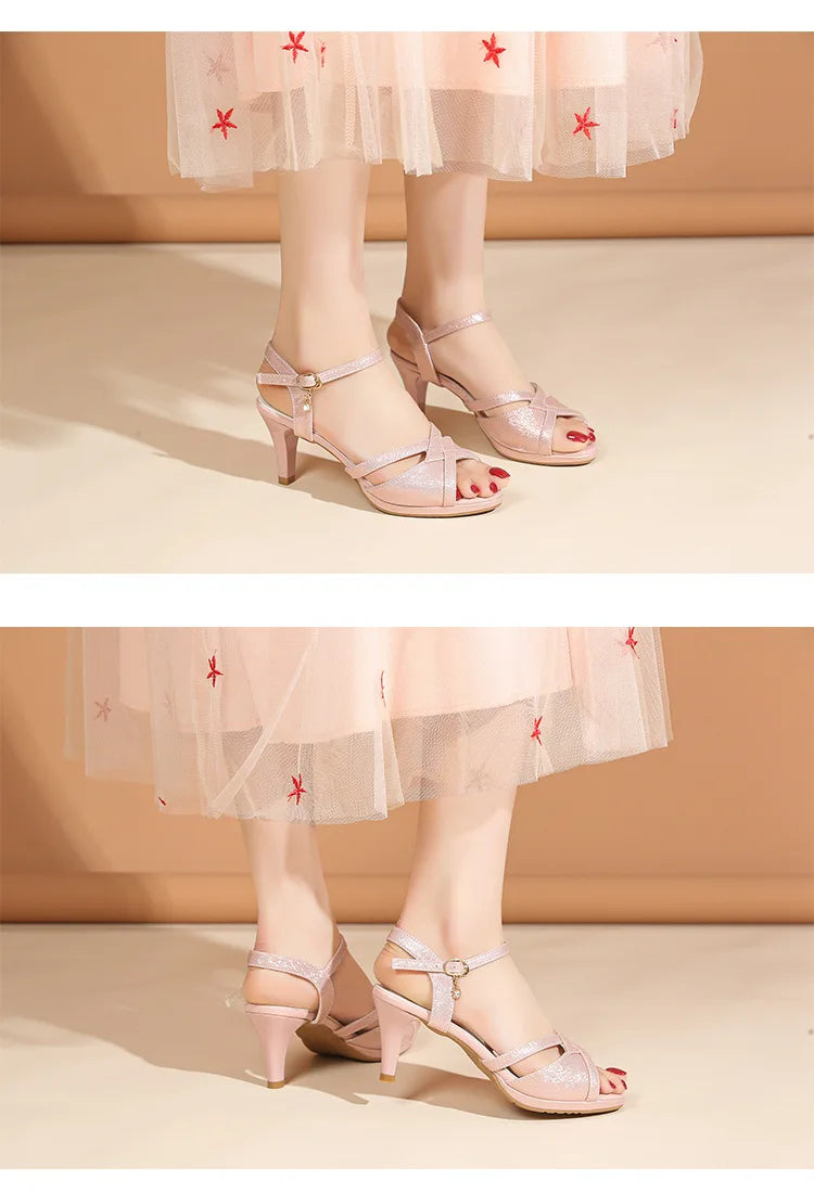 Sandals for Women'sNew Summer Elegant Temperament High Heels Coarse Heels Fish Mouth Breathable Comfortable Fashion Pumps