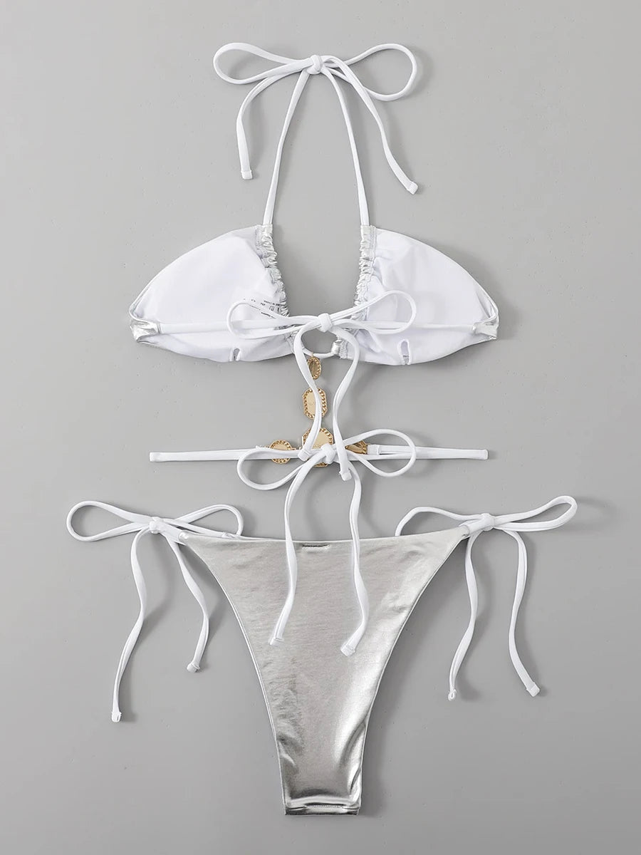 Extreme Mini Micro String Diamond Bikini Women Thong Swimwear Female Swimsuit Two Pieces Bikini Set Halter Bathing Suit Swim