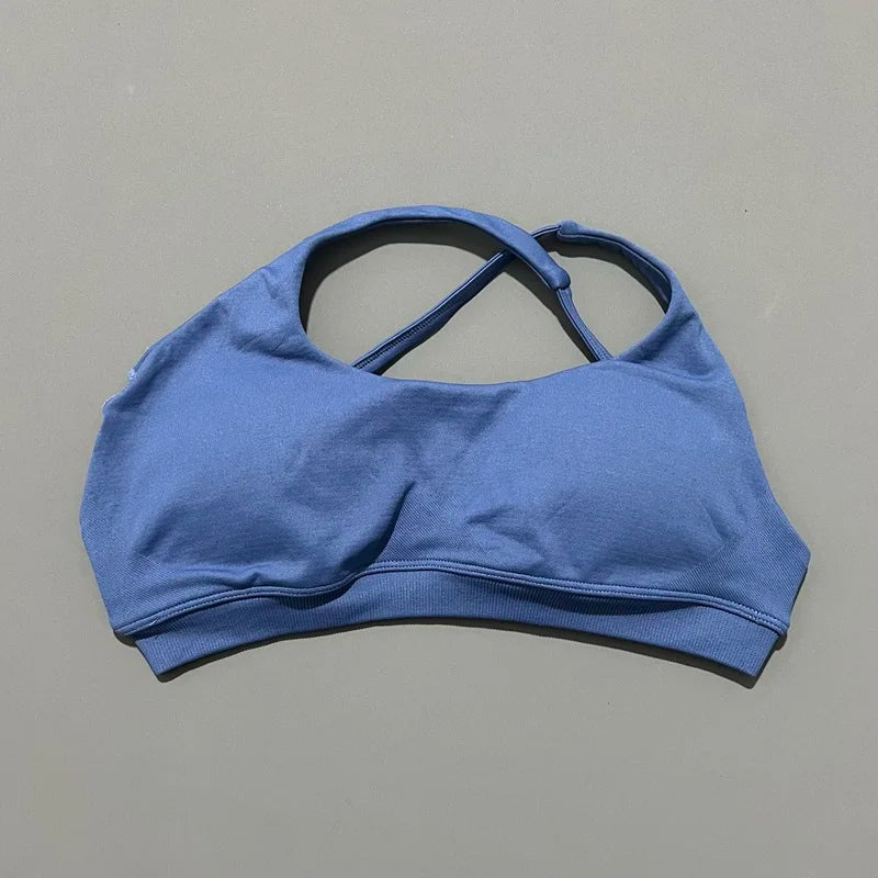 HISTELLO Impacts Asymmetric Sports Bra Women Seamless Yoga Underwear Adjustable Backless Halter Top Workout Running Gym Bra