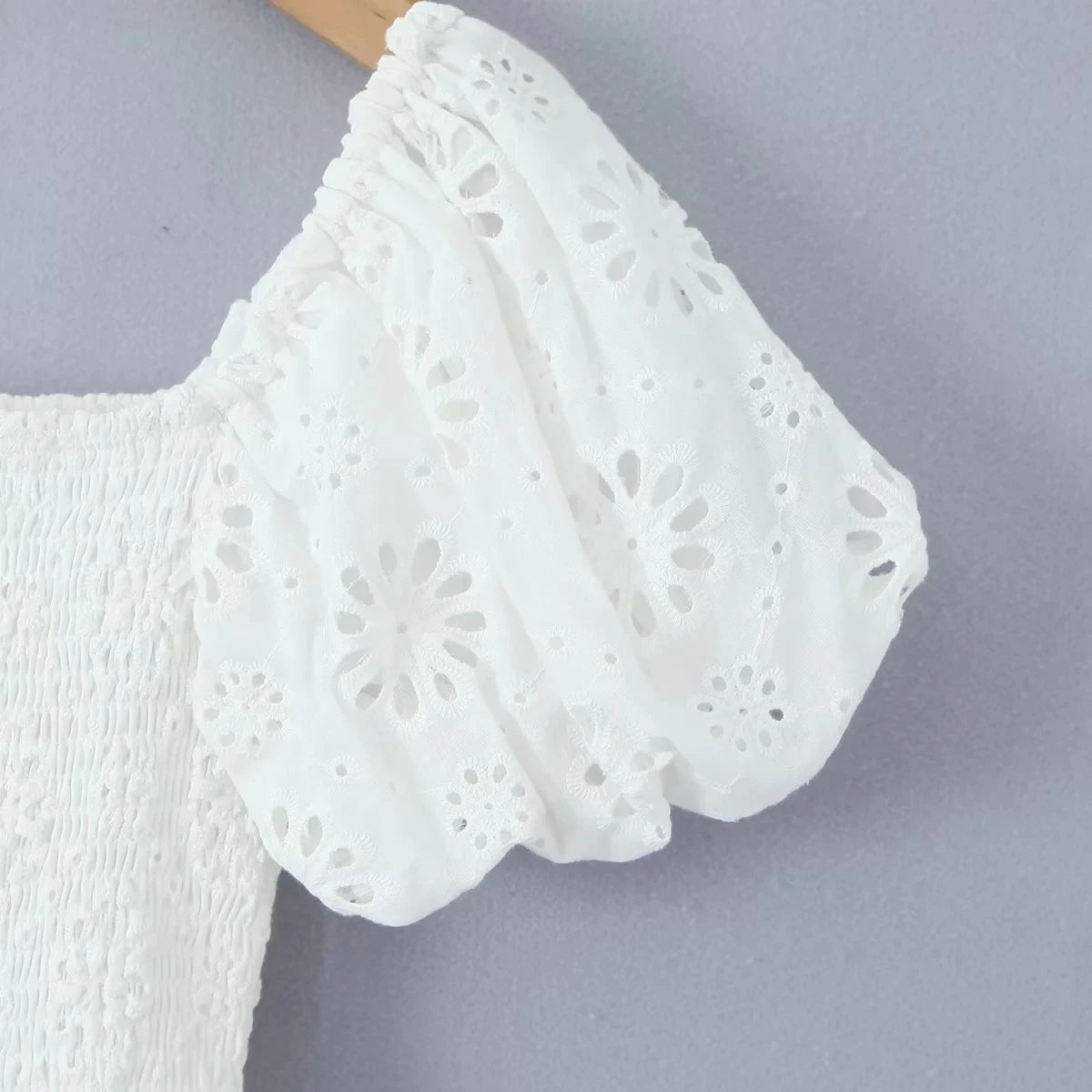 Puff Sleeve Cotton White Lace Dress Women Summer 2025 Square Collar Vintage Beach Short Dress Petite Flower EmbrioderyDress