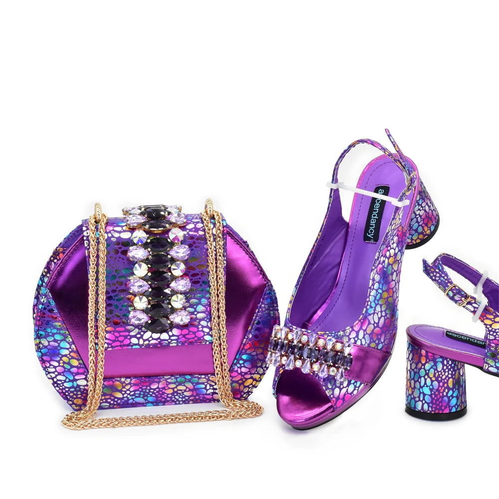 Doershow High Quality African Style Ladies Shoes And Bags Set Latest coffee Italian Shoes And Bag Set For Party Hfg1-2